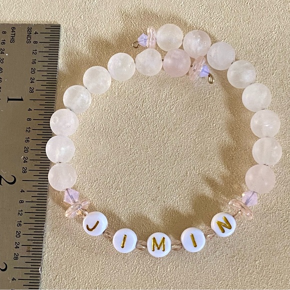 New Jimin BTS Soft Pink Glass Beads Silver-tone Hardwire Bangle - Picture 5 of 5